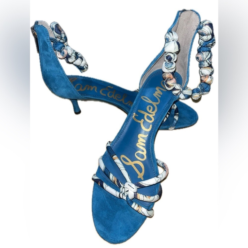 Sam Edelman Woman's Blue Jayde Kitten Heel Sandals 7.5M